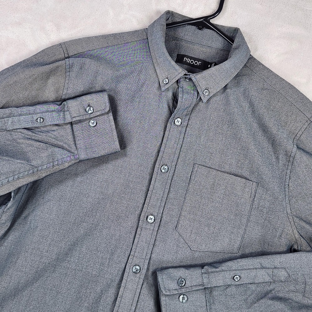 Proof Shirt Mens Medium Gray Huckberry Long Sleeve Button Down Oxford
